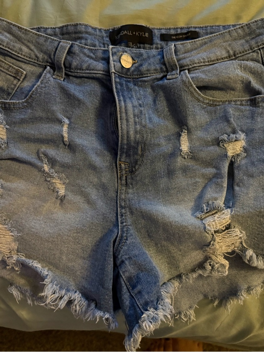 Kendall & Kylie Light Blue Distressed Denim Jean Shorts